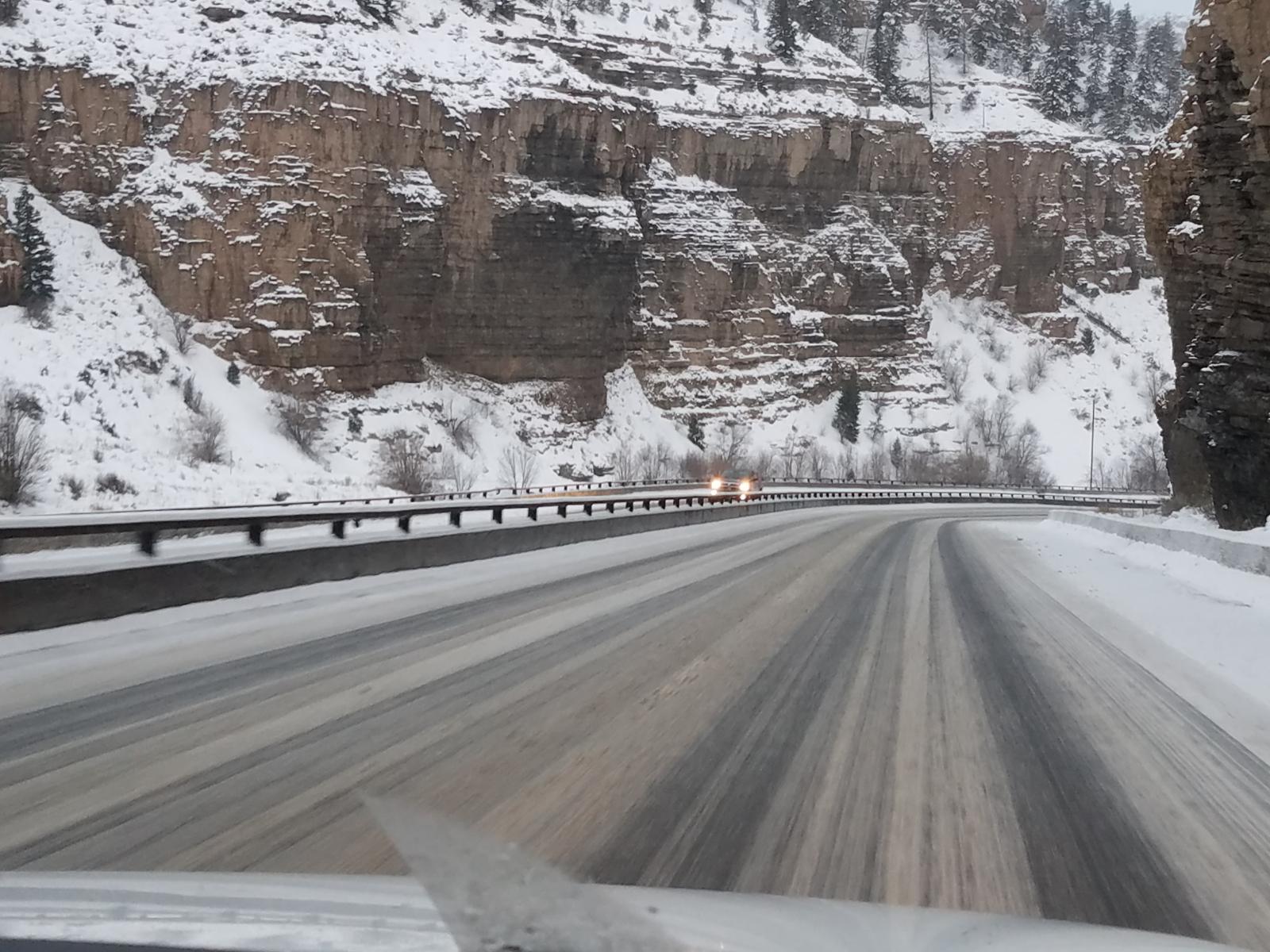 Icy roads in Glenwood Canyon