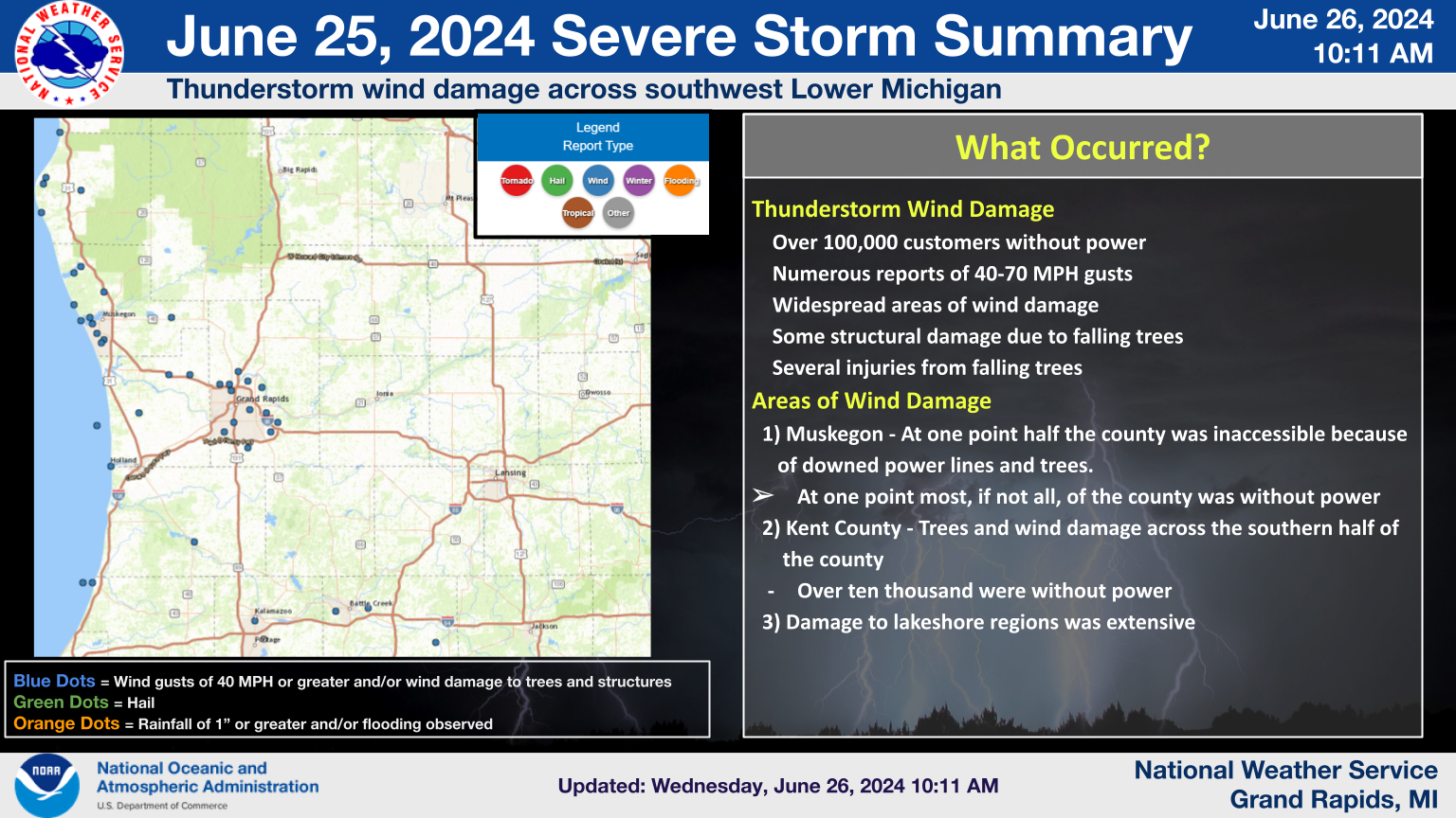 Storm damage map for June 25, 2024