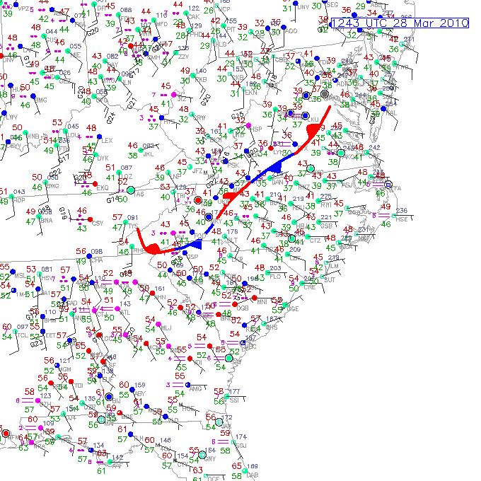 Surface observations at 1200 UTC on 28 March 2010