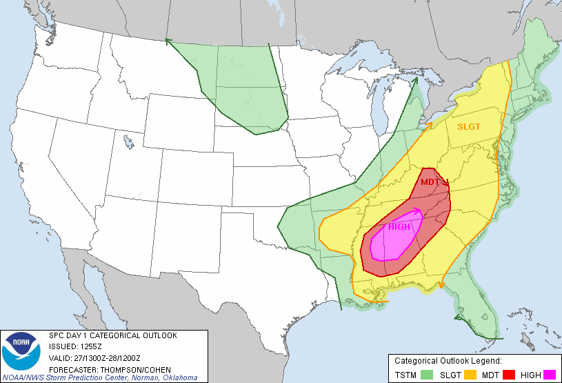 Day 1 Convective Outlook issued at 1255 UTC 27 April 2011