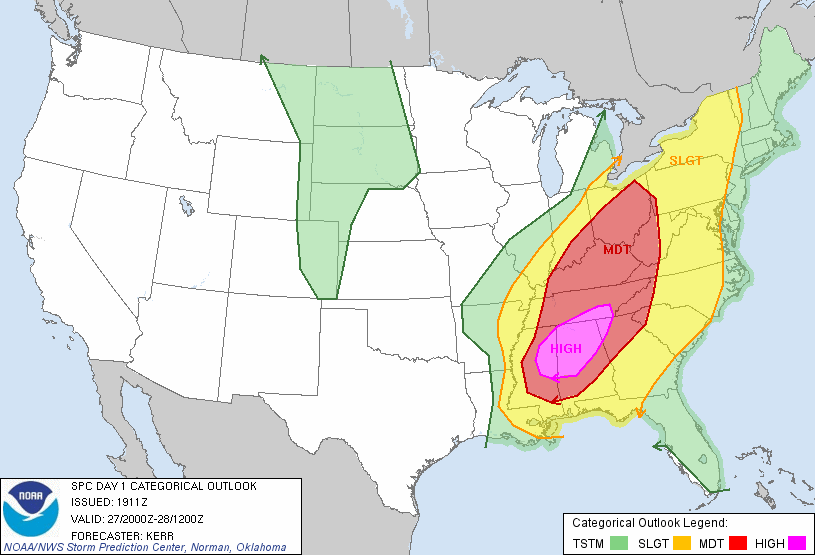Day 1 Convective Outlook issued at 1911 UTC 27 April 2011