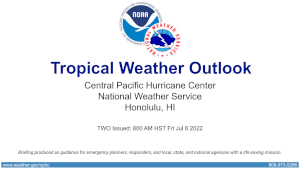 Thumbnail image of the first page of a weekly Tropical Weather Outlook briefing example. Click on the image to view the briefing slides as a PDF.