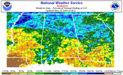 Percentage of normal rain for May