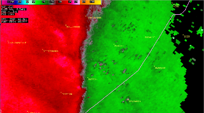 Radar image showing rotation associated with the Dutton tornado from October 25th, 2010. 