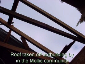 Roof taken off outbuilding by tornado in the Mollie Community
