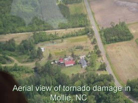 Aerial view of tornado damage in Mollie Community