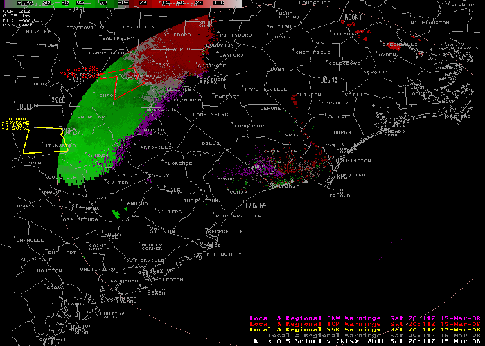 Radar Velocity Image of Storms