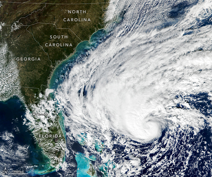 Hurricane Nicole as seen by the Suomi NPP satellite on November 10, 2022. Image provided by NASA's Earth Observatory website