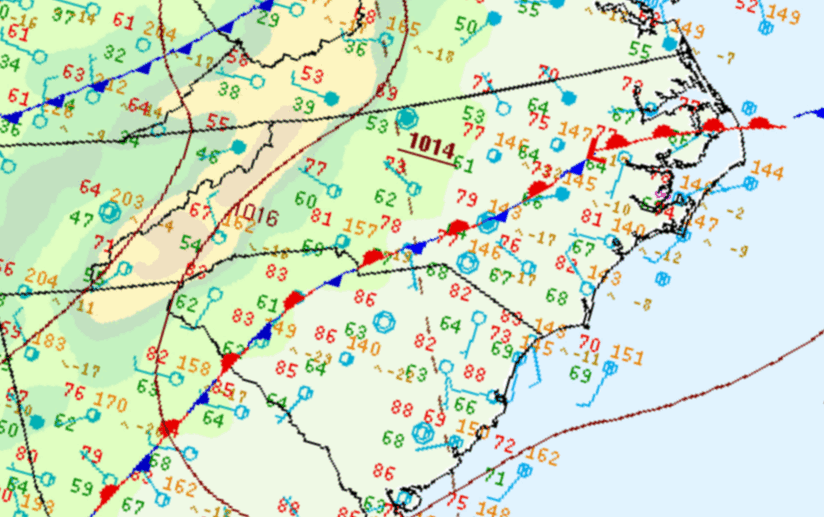 Surface weather maps from 2 PM, 5 PM, 8 PM, and 11 PM EDT on April 20, 2024