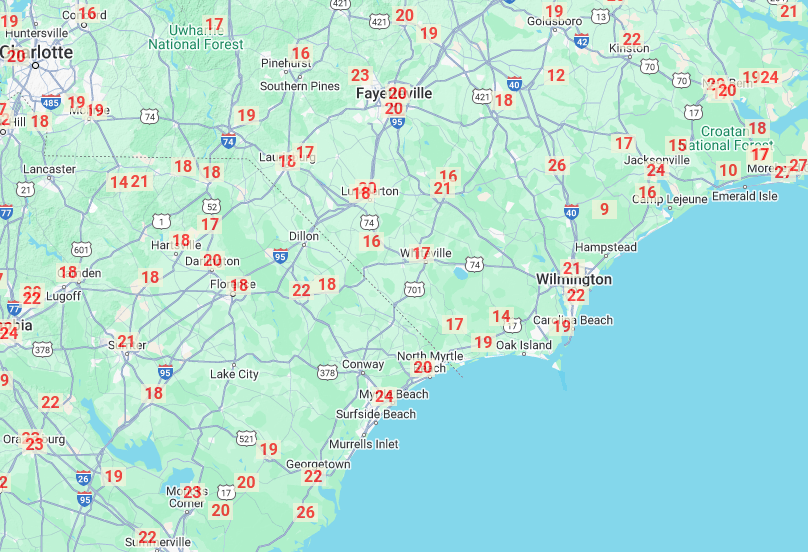 Map of the coldest temperatures observed during the January 2024 cold outbreak