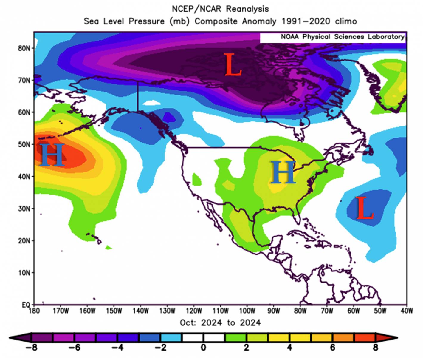 Barometric pressures were above normal across the eastern U.S. during October, helping sustain very dry weather