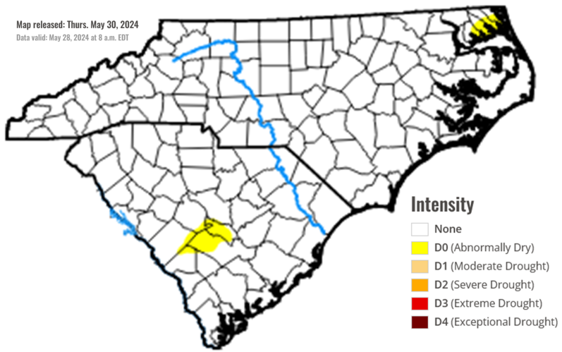 Current U.S. Drought Monitor shows no drought conditions across our portion of the Carolinas