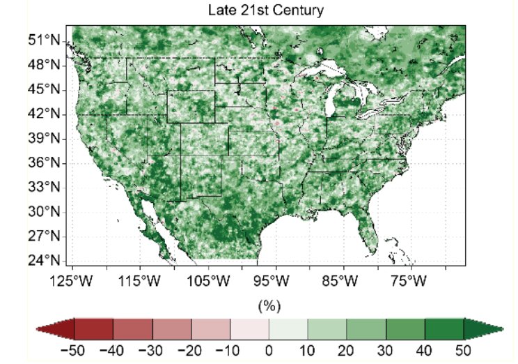 Changes in the frequency of extreme precipitation events between 2016 and the late 21st century. From the North Carolina Institute of Climate Change.