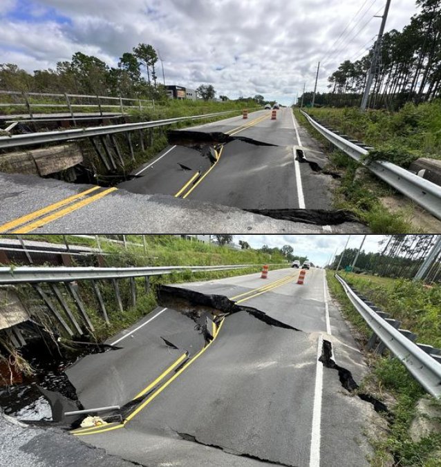 A bridge on NC Highway 211 washed out near Southport