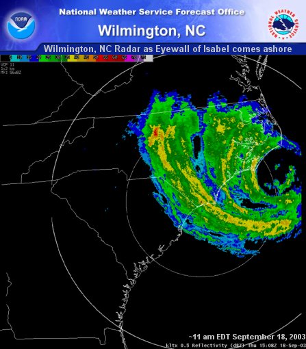 Wilmington, NC Radar as Eyewall of Isabel moves ashore