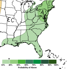 NWS CPC precipitation outlook for the summer of 2021