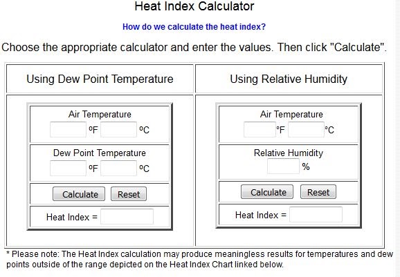 Image of heat index calculator which is accessible by clicking the image.