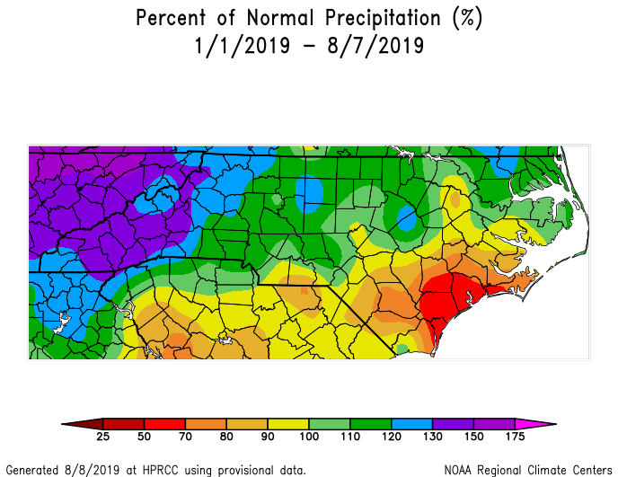 Year to Date Rainfall Percentage of Normal