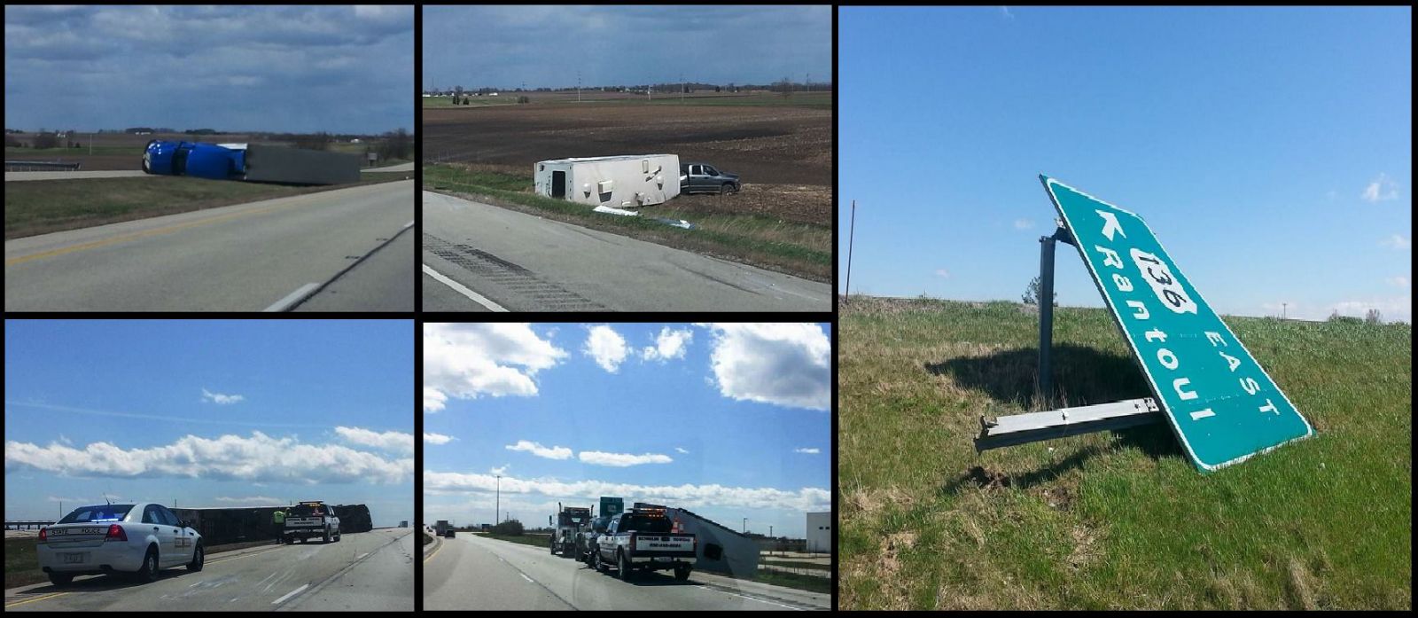 Collection of wind damage images on I-57 near Rantoul. Photos by Rich Lewis.