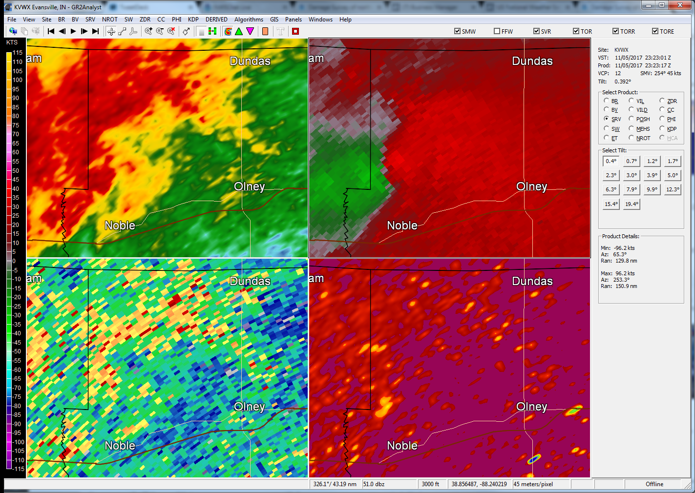 Evansville radar image from 5:23 pm