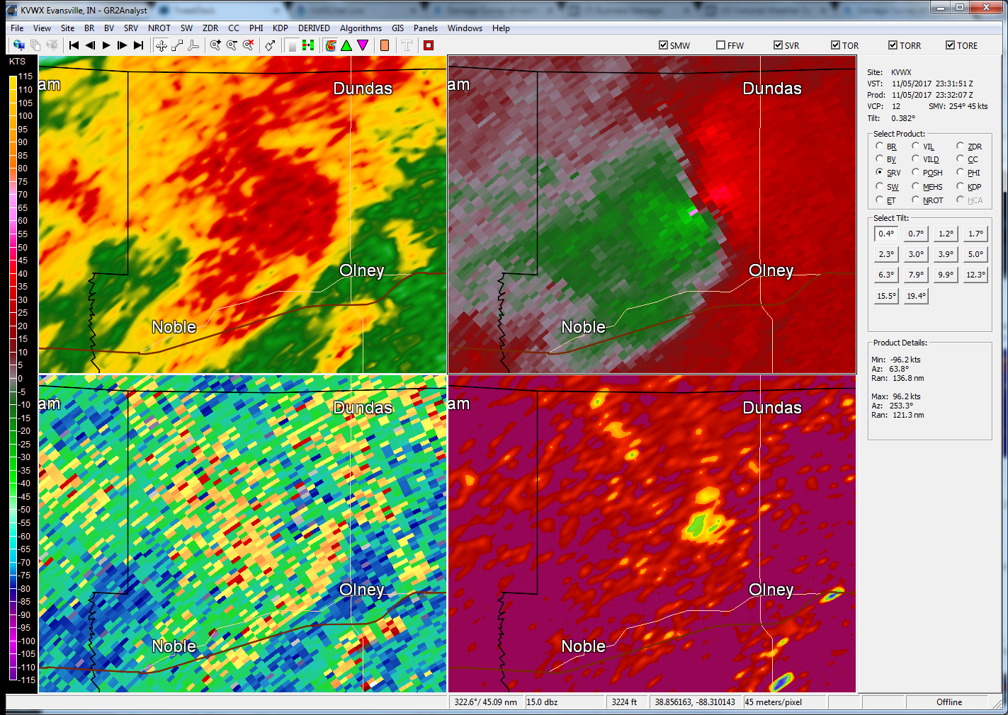 Evansville radar image from 5:31 pm