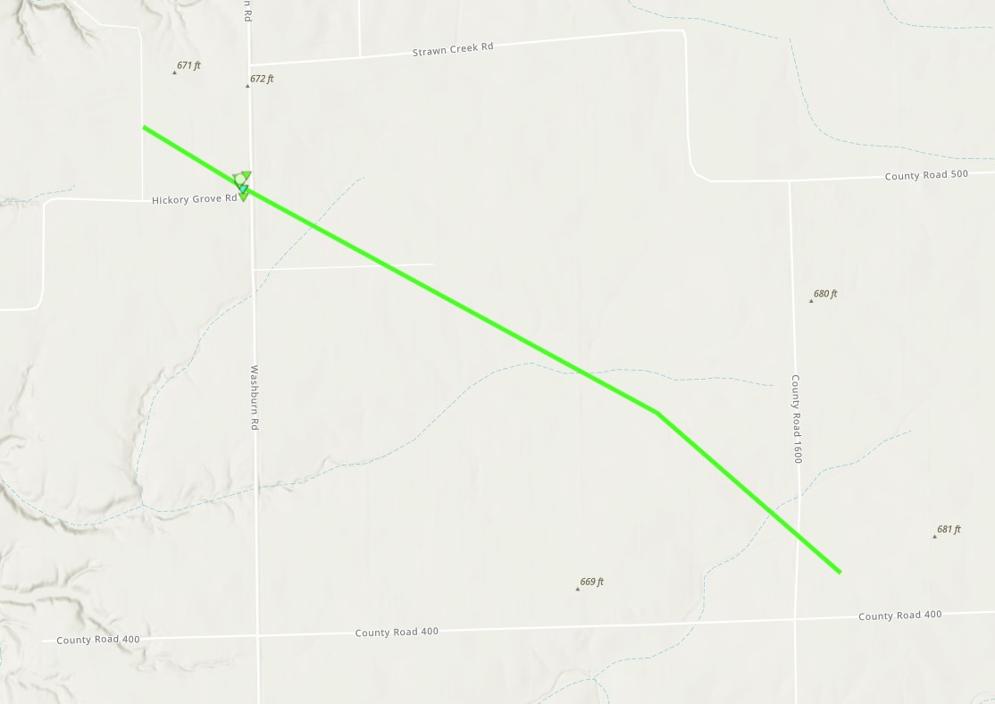 Track Map of tornado southeast of Lacon