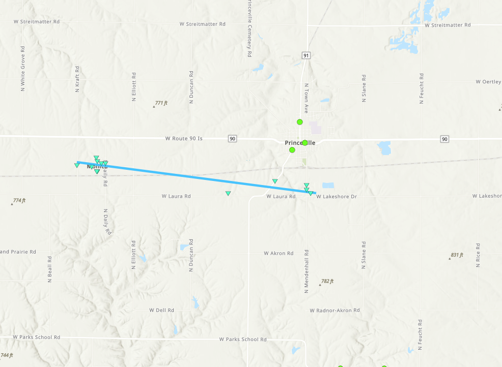 Track Map for Monica/Princeville tornado