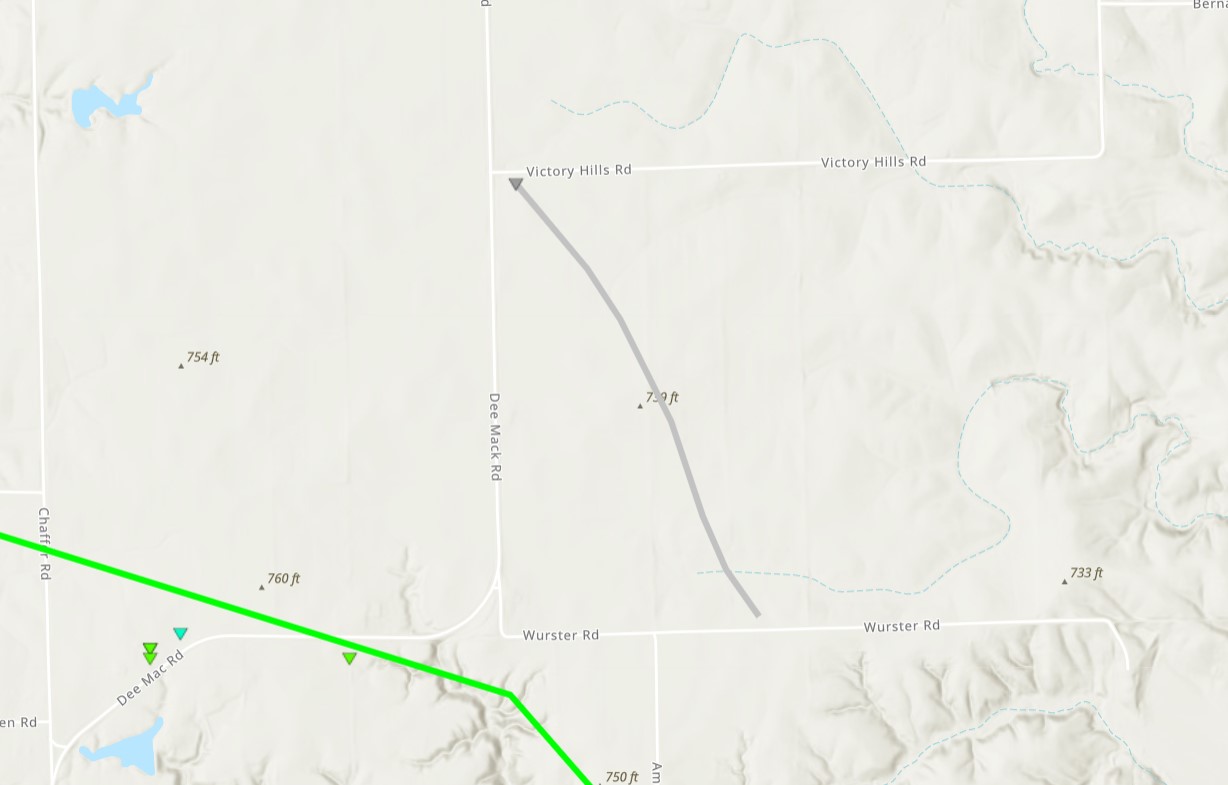 Track map of tornado north of Mackinaw