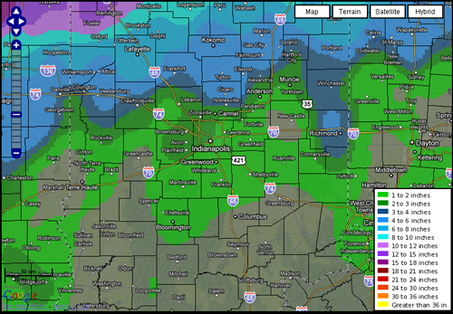 72 hour estimated snowfall - Click to enlarge