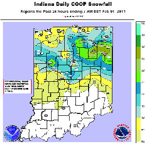 24 hour snowfall ending Feb 1 7:00 am