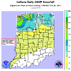 24 hour snowfall ending Feb 2 7:00 am