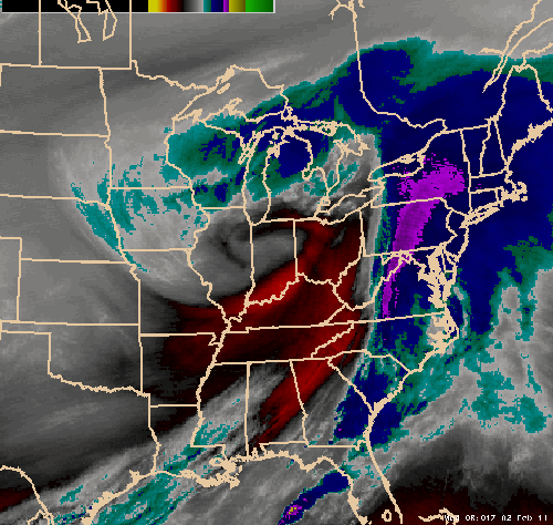 Water Vapor Satellite Image of the storm. Click for a loop.