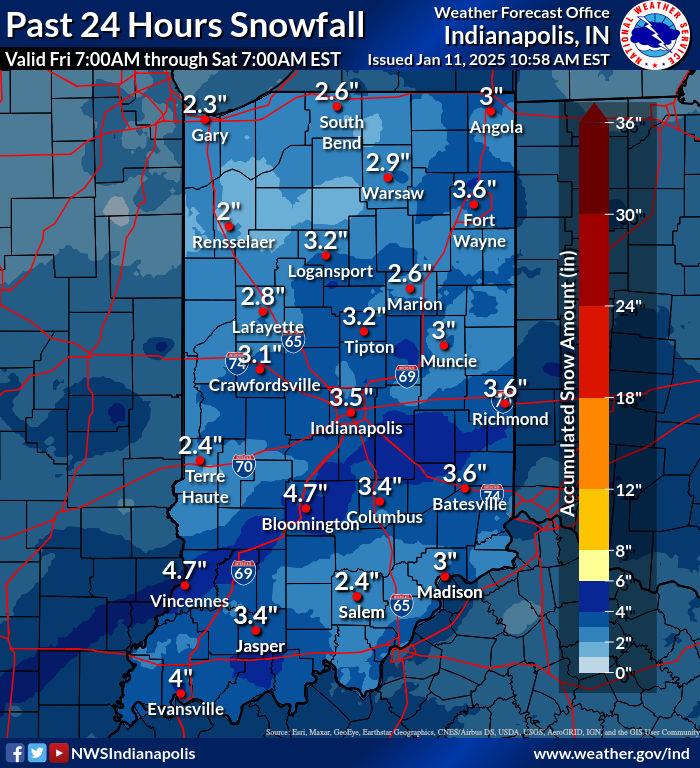 Indiana snowfall map