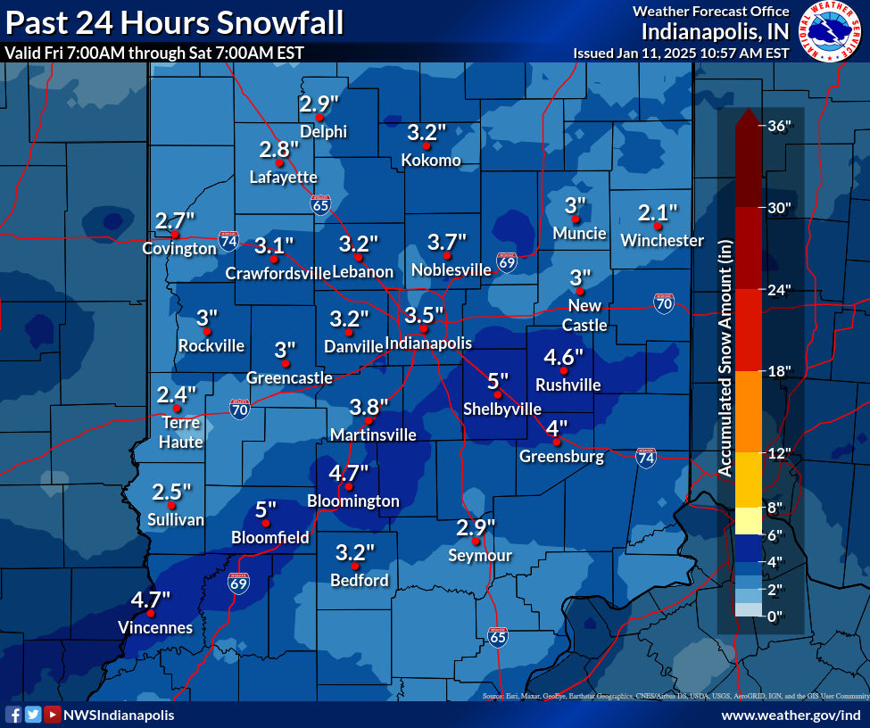 Central Indiana Snowfall Map