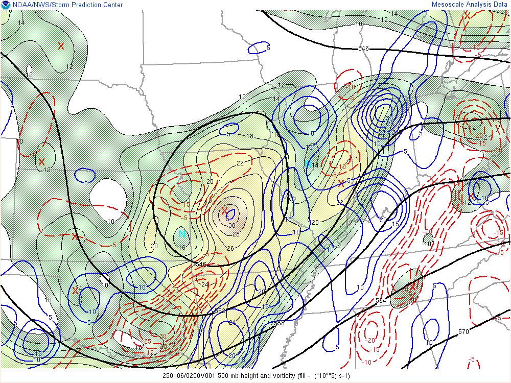 Environment - 500mb Heights and Vorticity at 9 PM EST