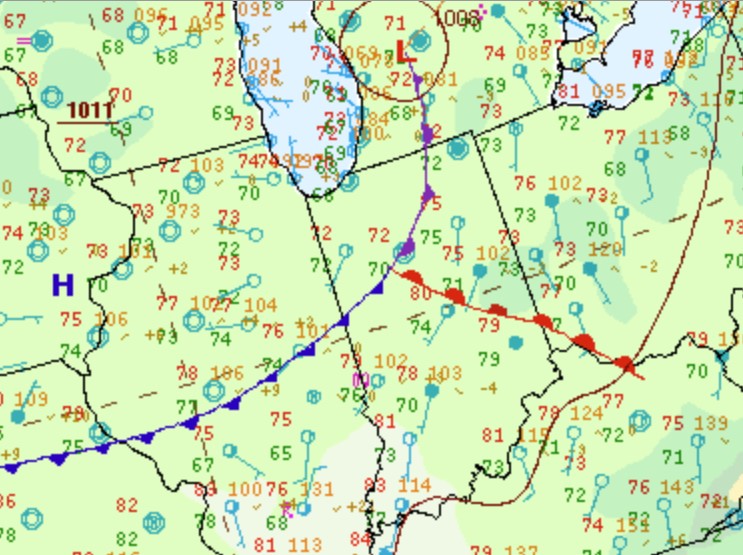 Environment  - Surface Map at 10 PM EDT showing a warm front near the tornado location