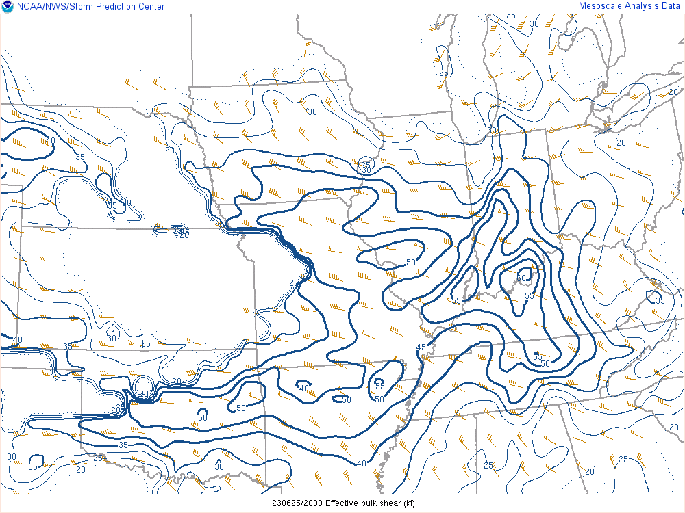 Environment - Effective Shear at 4 PM EDT