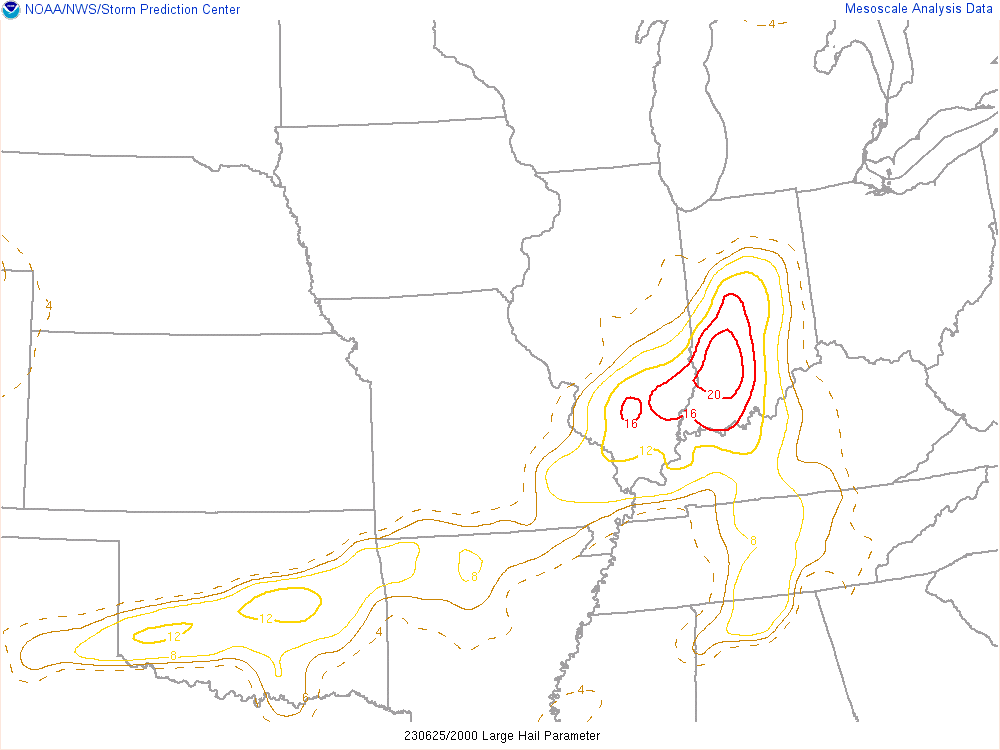 Environment - Large Hail Parameter at 4:00 PM EDT