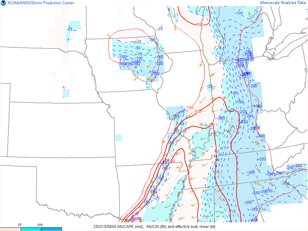 Environment - CAPE and shear at 2 AM EDT