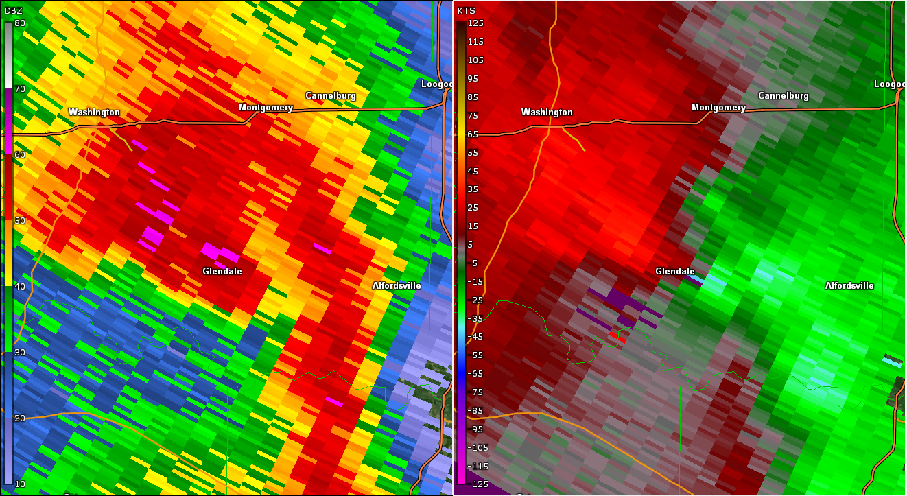 Radar/SRV at 4:25 AM EDT