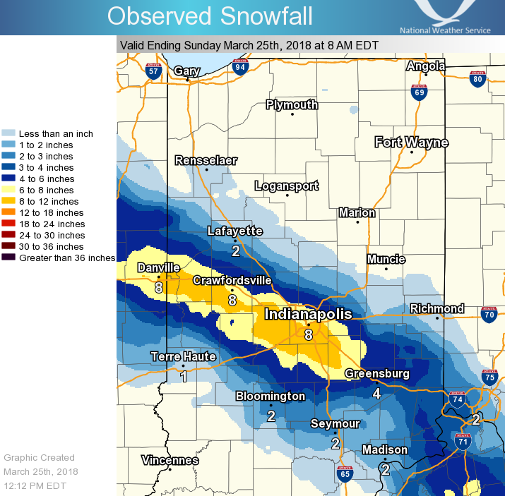 Snowfall Map ending 8 AM EDT March 25