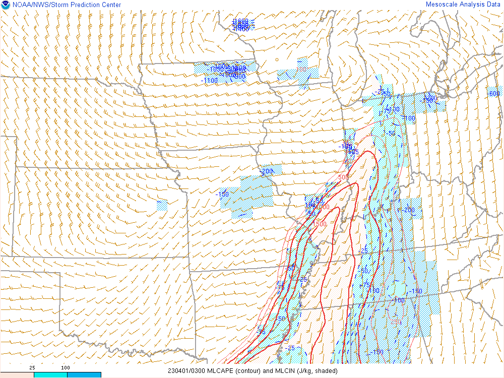 Environment - Mixed Layer CAPE at 11pm EDT