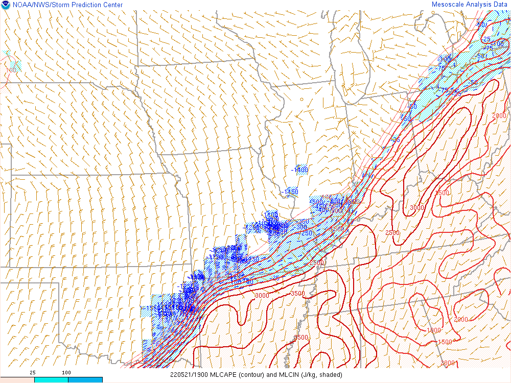 Environment - Mixed Layer CAPE at 3 PM EDT