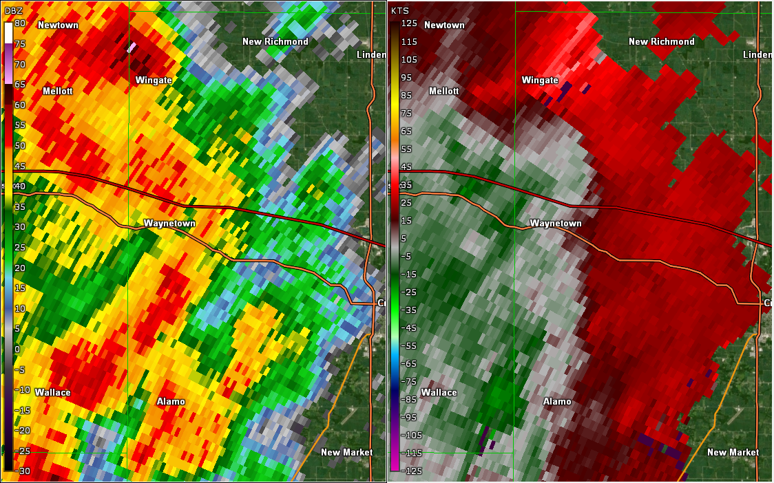 Radar/Velocity at 7:32 PM EDT