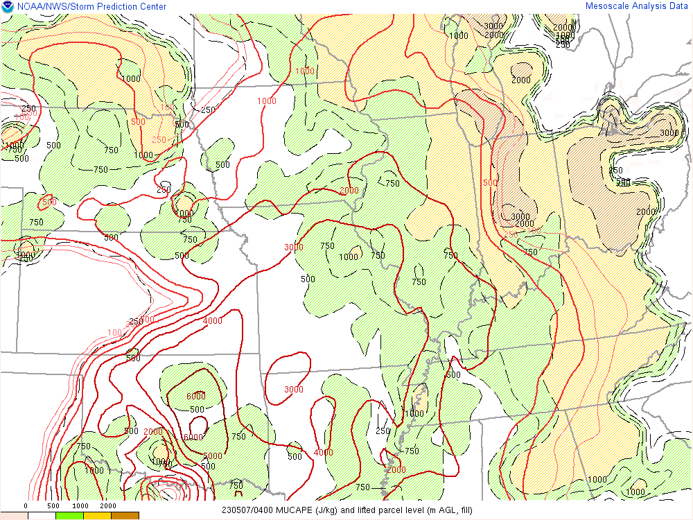 Environment - Most Unstable CAPE at 12 AM May 7