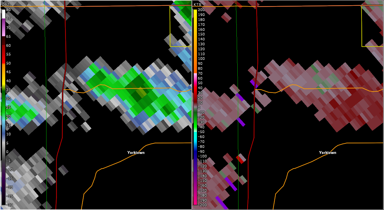 Radar/Storm Relative Velocity at 7:39 PM EDT