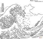 The Great Wave off Kanagawa by Hokusai coloring page thumbnail