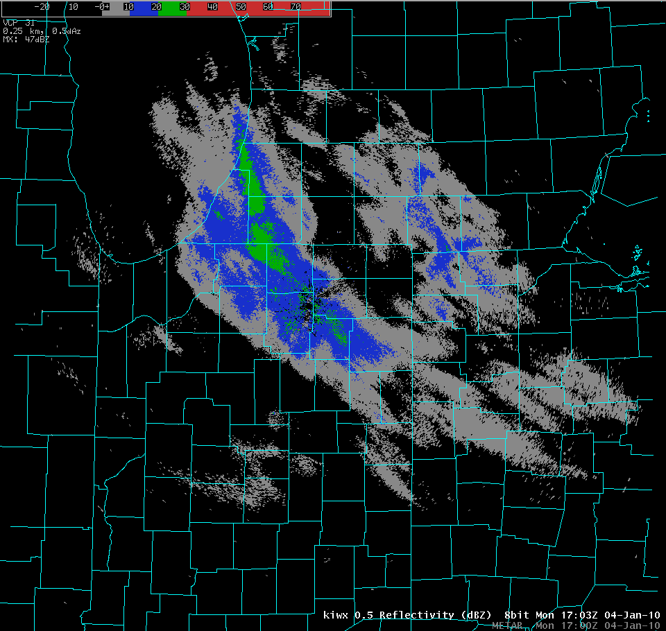 Radar image showing second lake effect single band on afternoon of January 4th.