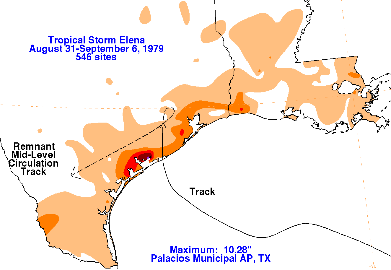 Rainfall Map for Tropical Storm Elena