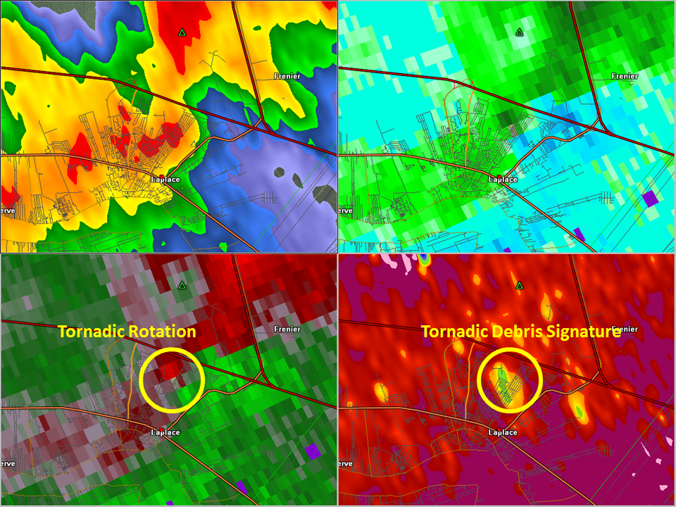KLIX radar data for Laplace, LA tornado of 2/23/2016